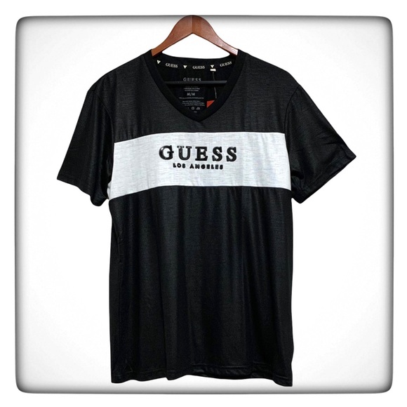 Guess Los Angeles Jet Black Short Sleeve V Neck Shirt